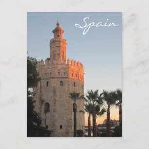 Sunset lit Golden Torn i Sevilla, Spanien Vykort
