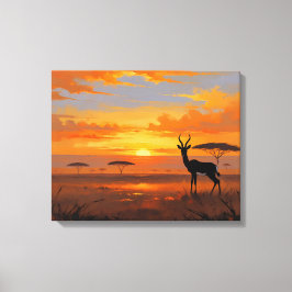 Sunset Majesty in the Savannah – Abstract Gazelle  Canvastryck