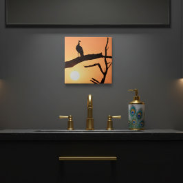 Sunset Majesty: Peacock Silhouette Ceramic Tile Kakelplatta