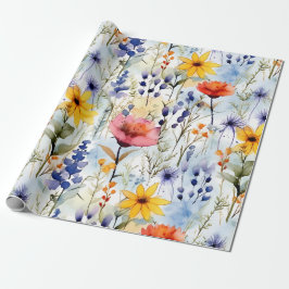 Sunset Meadow Watercolor Wildflower Pattern Presentpapper