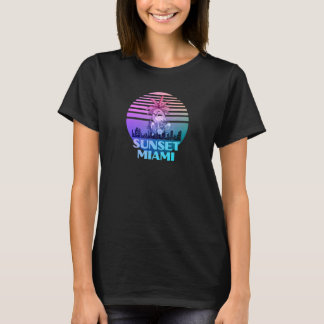 Sunset Miami City Beach Abstrakt Flamingo Usa Flor T Shirt