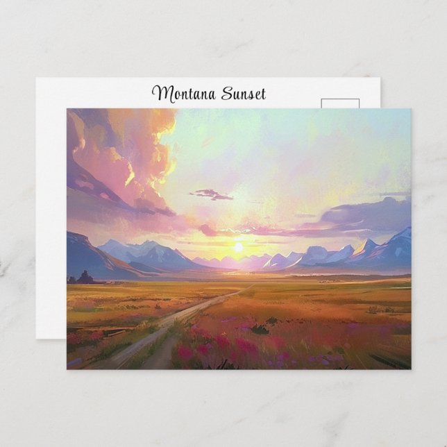 Sunset Montana Big Himlar Sunset Painting Foothill Vykort (Fram/baksida)