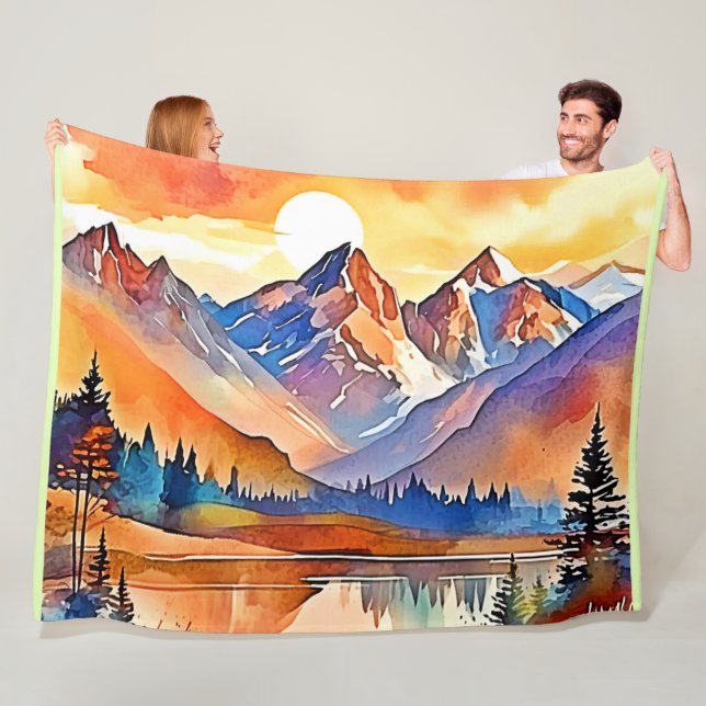 Sunset Mountain Art Design Fleecefilt (På plats)