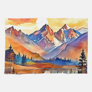 Sunset Mountain Art Design Kökshandduk