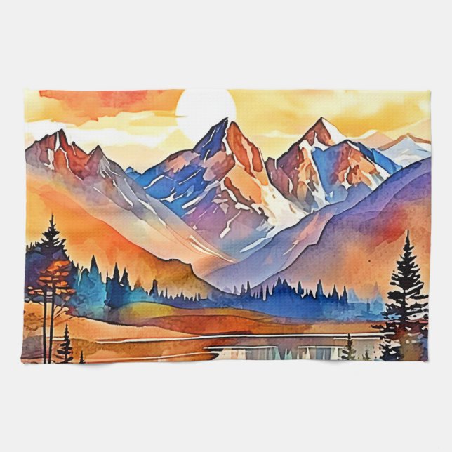 Sunset Mountain Art Design Kökshandduk (Horisontell)