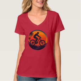 Sunset Mountain Biker Retro Äventyr Art T Shirt
