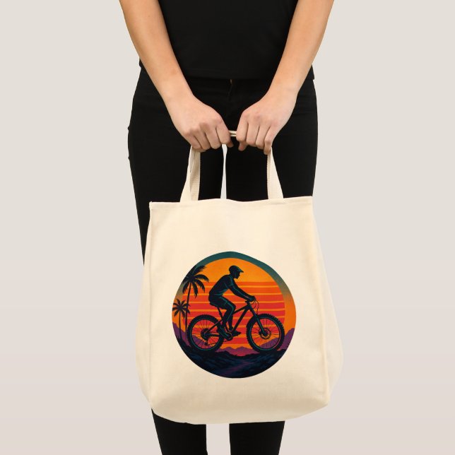 Sunset Mountain Biker Retro Äventyr Art Tygkasse (Framsida (produkt))