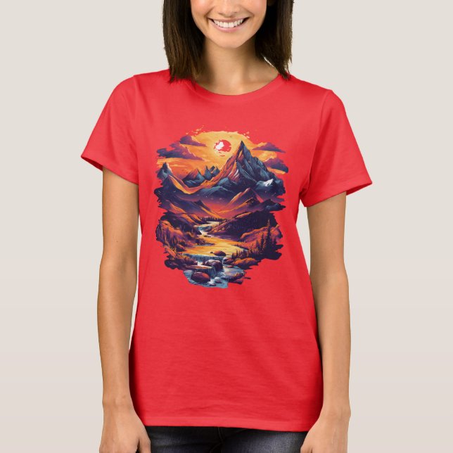 Sunset Mountain Escape Graphic T-Shirt (Framsida)