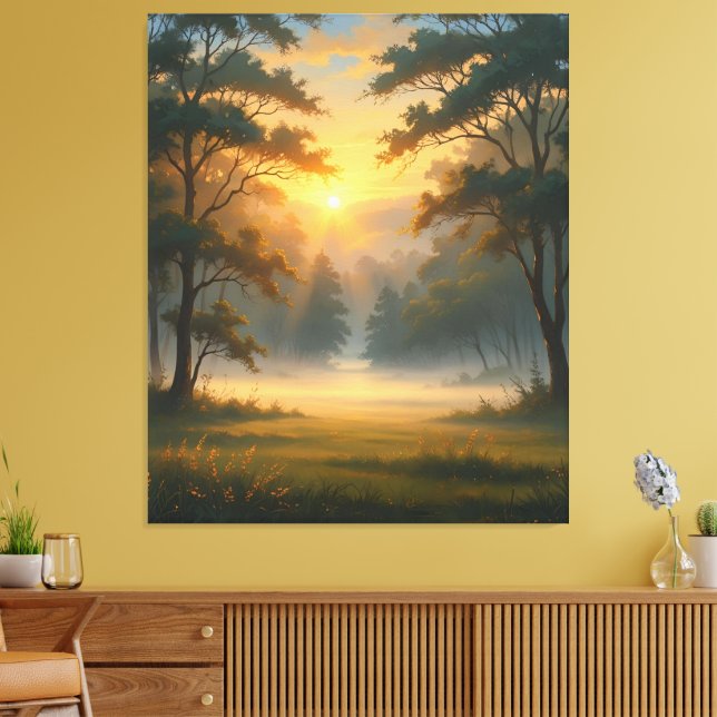 Sunset Mountain Forest Landcape med två Träd Canvastryck (Insitu (Vardagsrum))