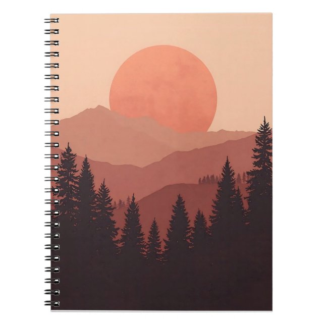 Sunset Mountain Forest Nature Illustration Anteckningsbok (Framsidan)