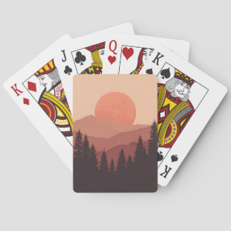 Sunset Mountain Forest Nature Illustration Casinokort