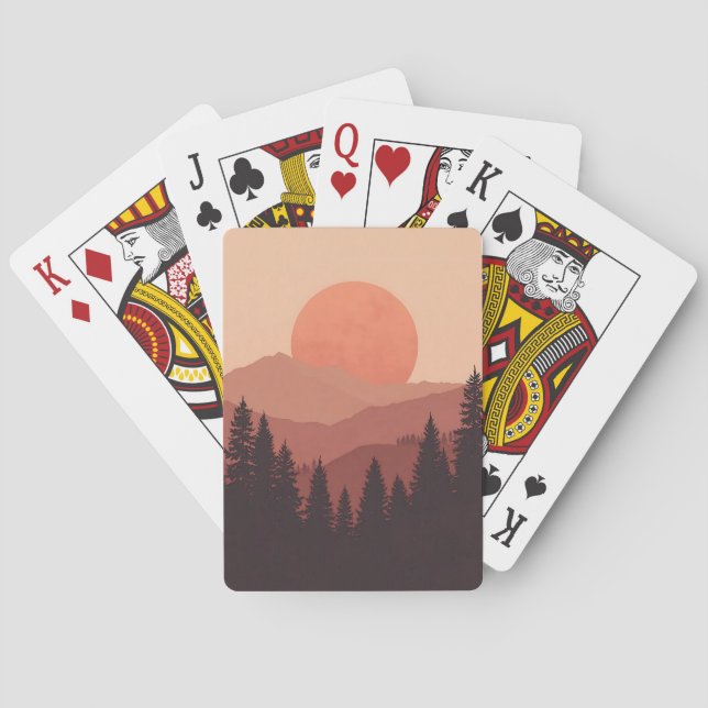 Sunset Mountain Forest Nature Illustration Casinokort (Baksidan)