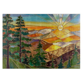 Sunset Mountain Kitchen Glass Cutting Board