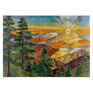 Sunset Mountain Kitchen Glass Cutting Board