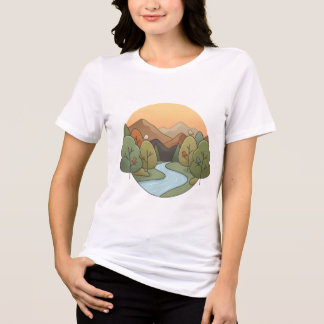 Sunset Mountain & River Landscape Minimalist Women T Shirt