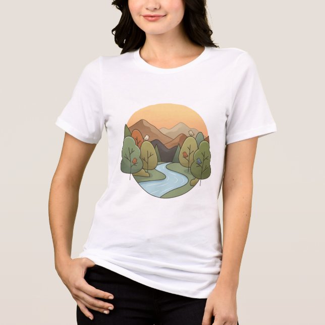 Sunset Mountain & River Landscape Minimalist Women T Shirt (Framsida)