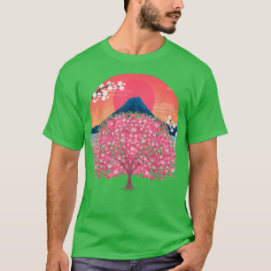 Sunset Mountain Rosa Flower Sakura Japanska Cherry T Shirt