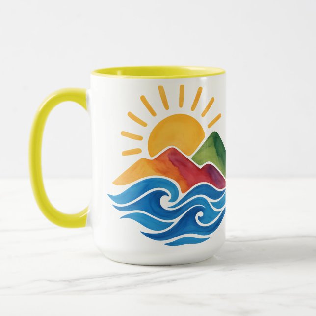 Sunset Mountains Ocean Ceramic Mug Mugg (Vänster)