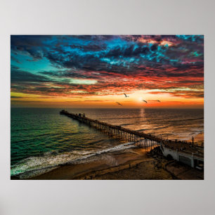 Sunset nära Oceanside Pier Poster