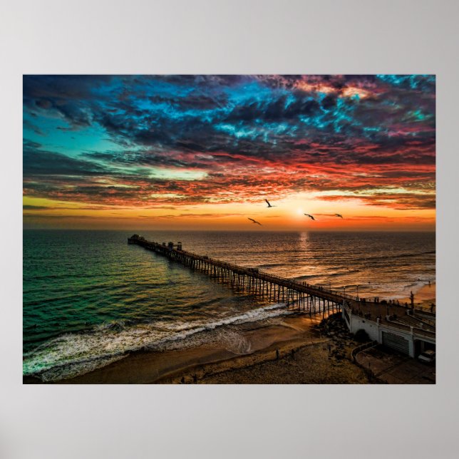 Sunset nära Oceanside Pier Poster (Framsidan)