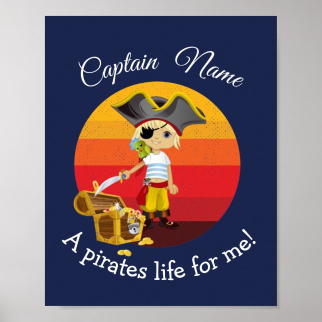 Sunset Nautical Blue Boy Party Pirat Poster (Framsidan)