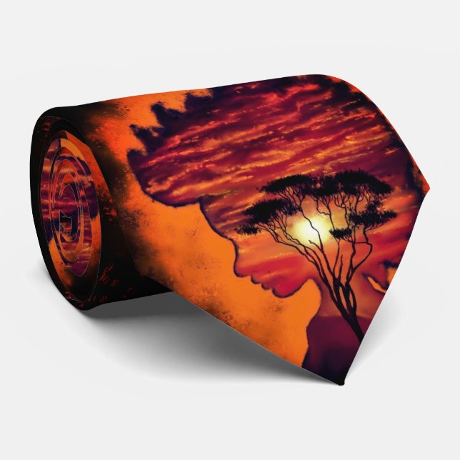 Sunset Night Neck Tie Fantasy Orange Black Färg Slips (Rullad)