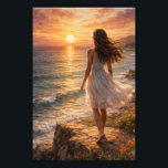 Sunset Ocean Aesthetic Photo Enlargement Fototryck<br><div class="desc">Bring the beauty of a peaceful sunset into your space with this stunning Sunset Ocean Aesthetic Photo Enlargement. Featuring a realistic fine art oil painting of a serene ocean view, this artwork captures a magical moment of a girl standing by the shore, surrounded by warm golden light and calming waves....</div>
