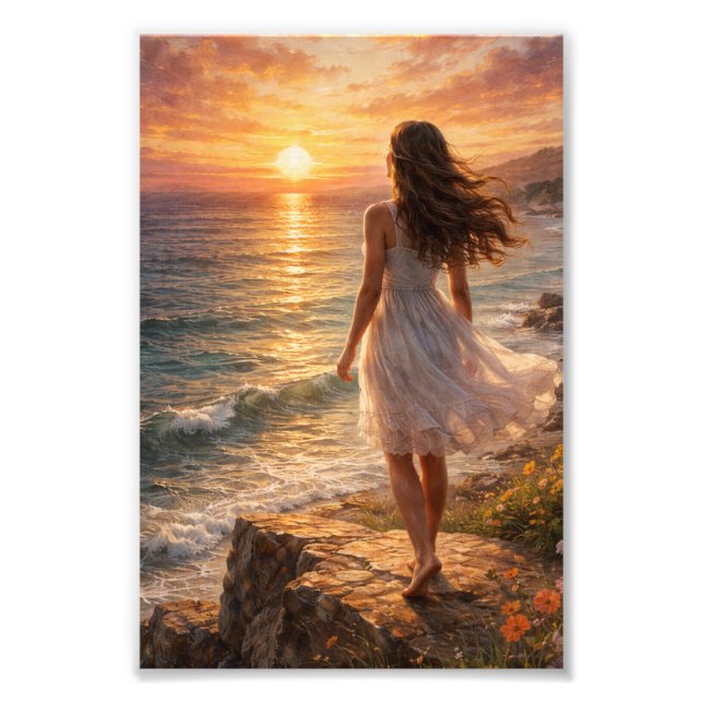 Sunset Ocean Aesthetic Photo Enlargement Fototryck (Framsidan)