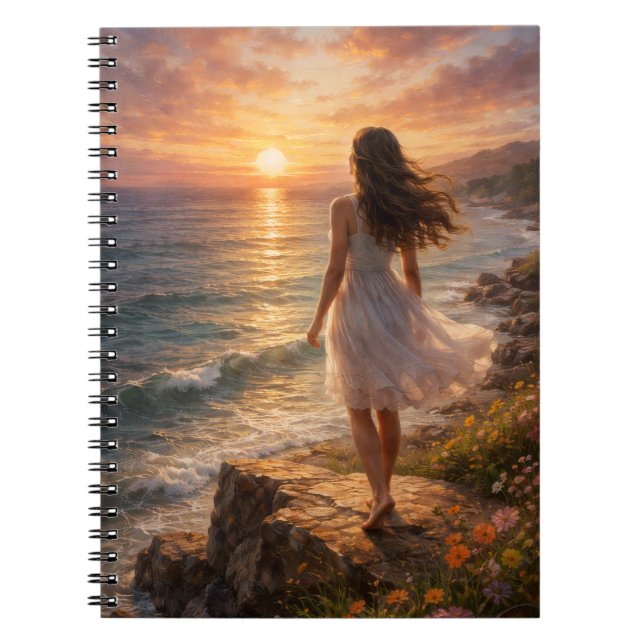 Sunset Ocean Aesthetic Spiral Photo Notebook Anteckningsbok (Framsidan)