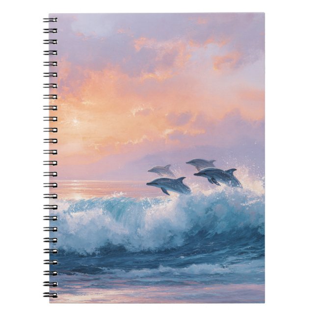 Sunset Ocean Dolphins Wave-anteckningsbok Anteckningsbok (Framsidan)