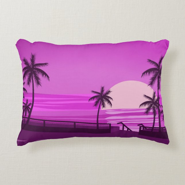 Sunset,  ocean,  evening,  palm trees sea shore,   prydnadskudde (Framsidan)
