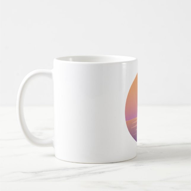 Sunset Ocean Minimalist Mug – Hand-Drawn Summer Kaffemugg (Vänster)