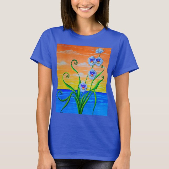 Sunset Ocean Orchids T Shirt (Framsida)
