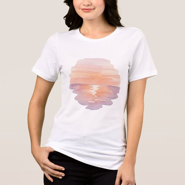 Sunset Ocean Waves – Minimalist Hand-Drawn Women's T Shirt (Framsida)