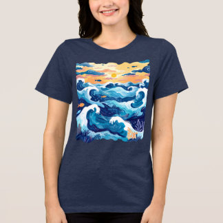 Sunset Ocean Waves T-Shirt – Artistic Sea and Sky 