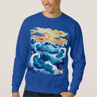 Sunset Ocean Waves T-Shirt – Artistic Sea and Sky  Lång Ärmad Tröja