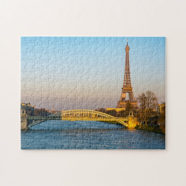 Sunset on Eiffel torn and Pont Rouelle - Paris Pussel (Horisontell)