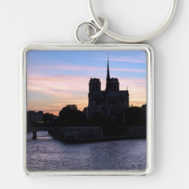 Sunset on Notre Dame de Paris - Paris, Frankrike Fyrkantig Silverfärgad Nyckelring