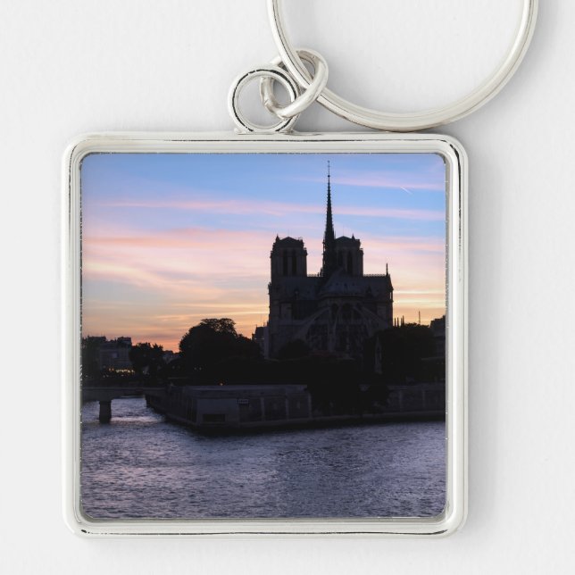 Sunset on Notre Dame de Paris - Paris, Frankrike Fyrkantig Silverfärgad Nyckelring (Framsidan)
