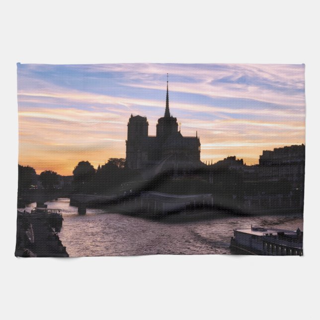 Sunset on Notre Dame de Paris - Paris, Frankrike Kökshandduk (Horisontell)