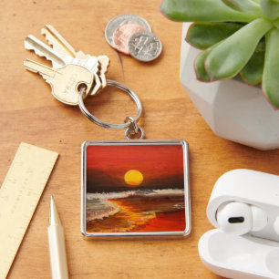 Sunset on Pacific, av Gary Poling Fyrkantig Silverfärgad Nyckelring