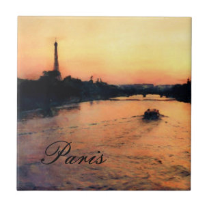 Sunset on Seine in Paris, Frankrike Tile Kakelplatta