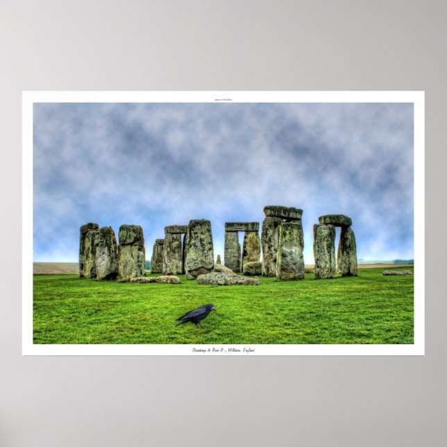 Sunset on Stonehenge & Flies Rook, Wilts, England Poster (Framsidan)