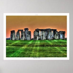 Sunset on Stonehenge Stones England Poster