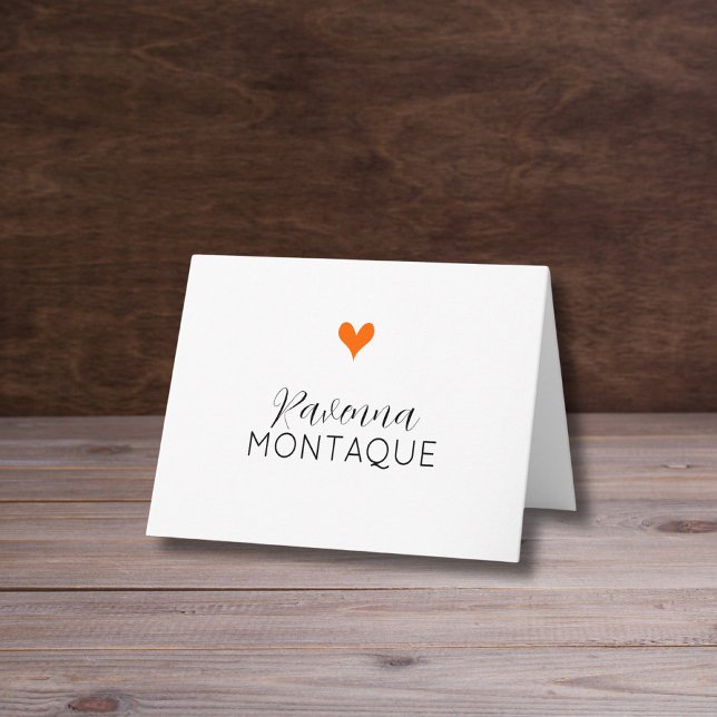 Sunset Orange Decorative Heart Handwritten Name  Anteckningskort (Skapare uppladdad)