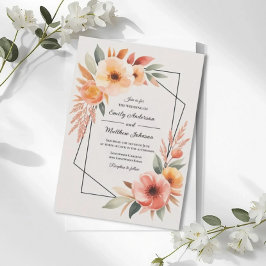 Sunset Orange Floral Frame Wedding Invitation Inbjudningar