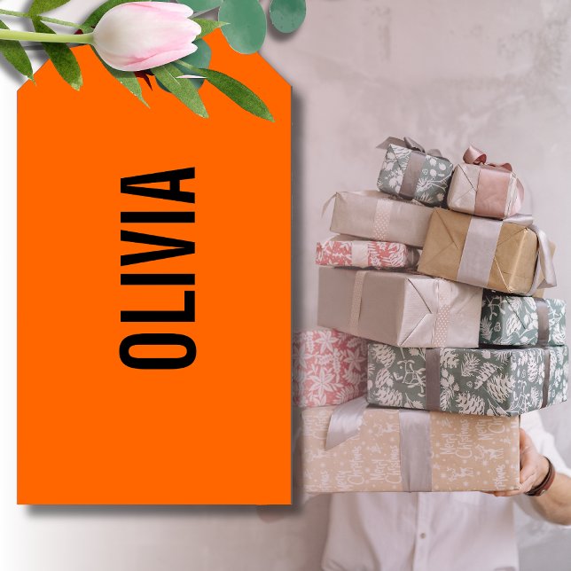 Sunset Orange Modern Namn | Minimalistisk Trendig Presentetikett (Skapare uppladdad)
