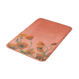 Sunset Orange Poppy Flowers Blommönster Cute Badrumsmatta