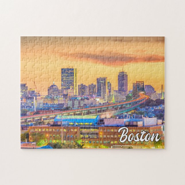 Sunset Over Boston, Massachusetts, USA Pussel (Horisontell)