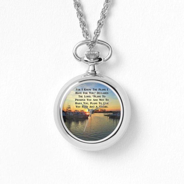 SUNSET ÖVER SJÖ JEREMIAH 29:11 SCRIPTURE ARMBANDSUR (Framsida)
